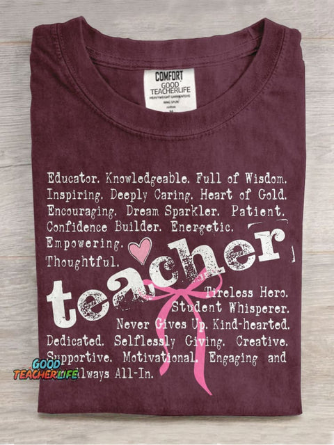 Teacher Words Coquette Teacher Casual Print T-shirt