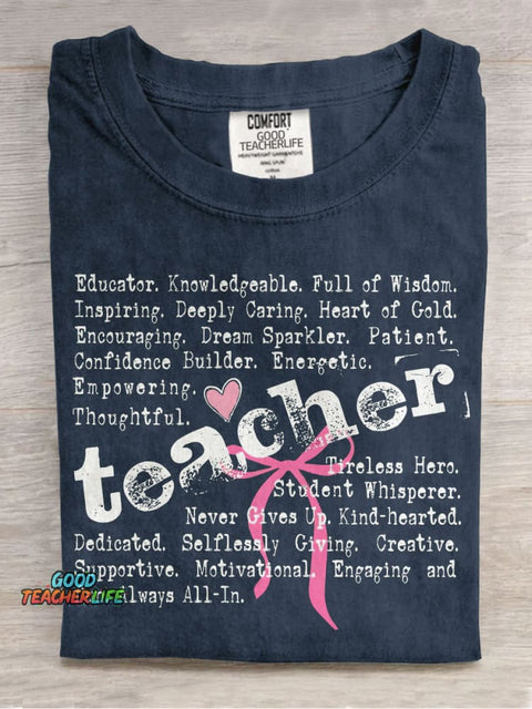 Teacher Words Coquette Teacher Casual Print T-shirt