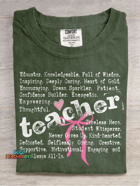 Teacher Words Coquette Teacher Casual Print T-shirt
