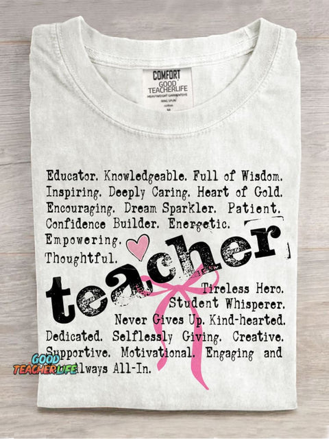 Teacher Words Coquette Teacher Casual Print T-shirt