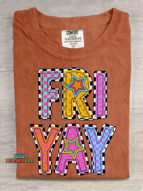 Teacher Teach Happy Friday Casual Print T-shirt