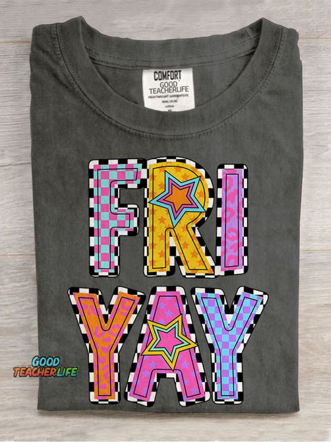 Teacher Teach Happy Friday Casual Print T-shirt