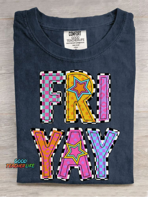 Teacher Teach Happy Friday Casual Print T-shirt
