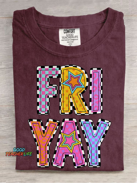 Teacher Teach Happy Friday Casual Print T-shirt