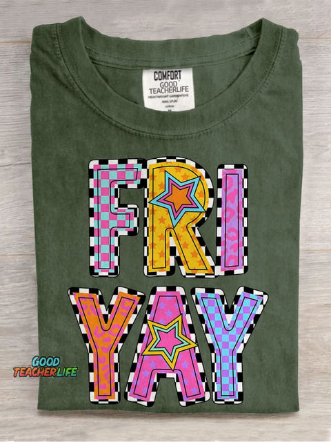 Teacher Teach Happy Friday Casual Print T-shirt