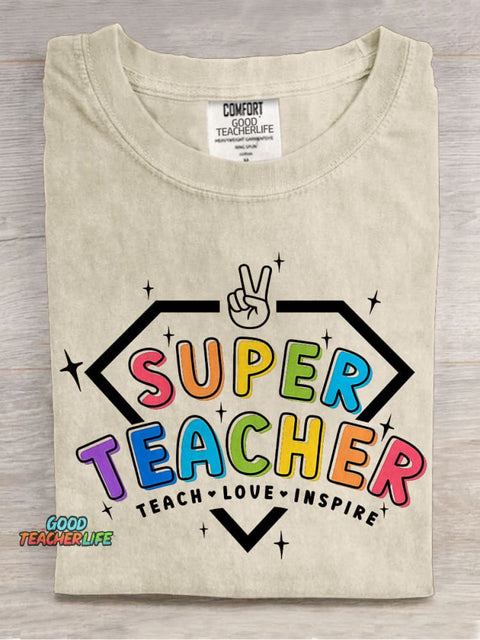 Super Teacher Casual Print T-shirt