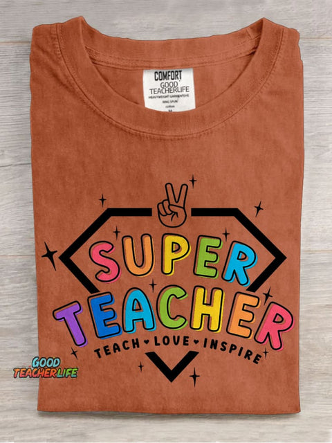 Super Teacher Casual Print T-shirt