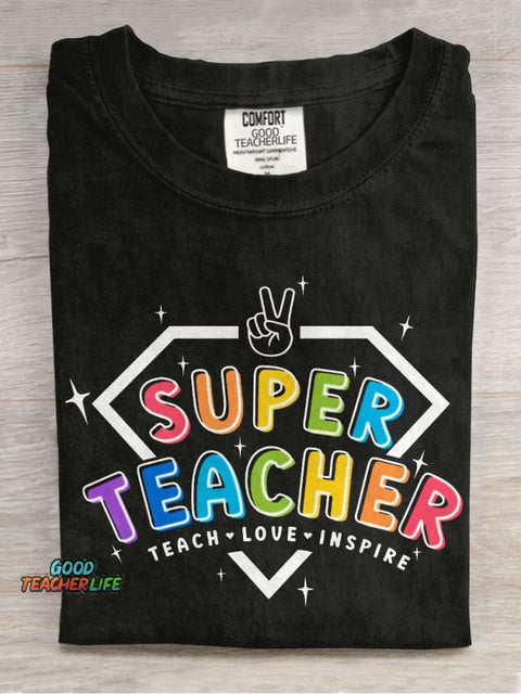 Super Teacher Casual Print T-shirt
