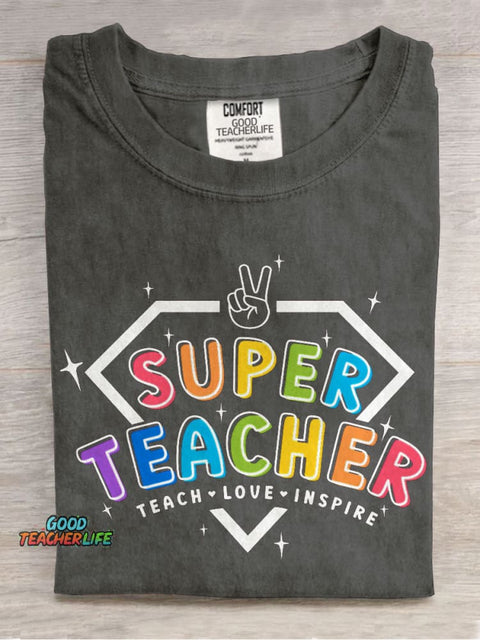 Super Teacher Casual Print T-shirt