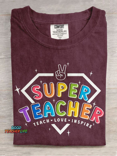 Super Teacher Casual Print T-shirt