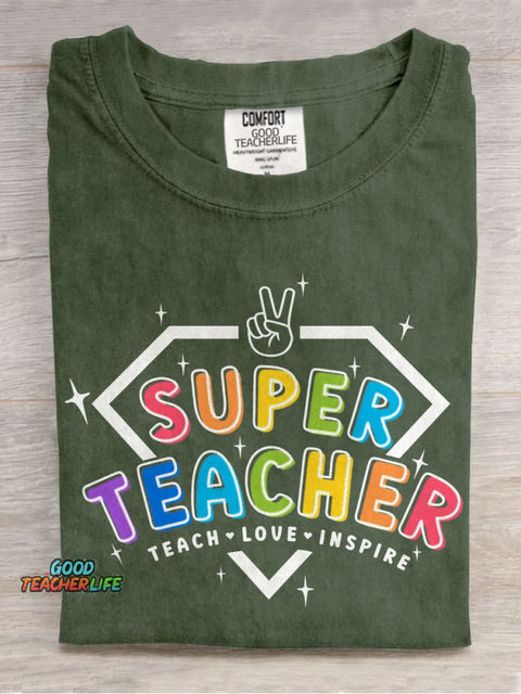 Super Teacher Casual Print T-shirt