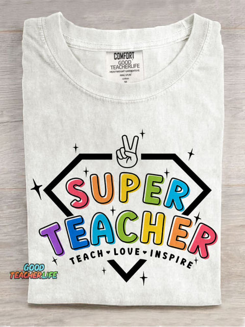 Super Teacher Casual Print T-shirt