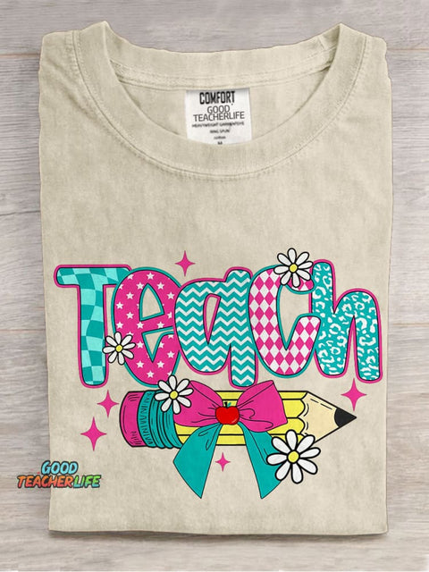 Floral Coquette Teacher Casual Print T-shirt