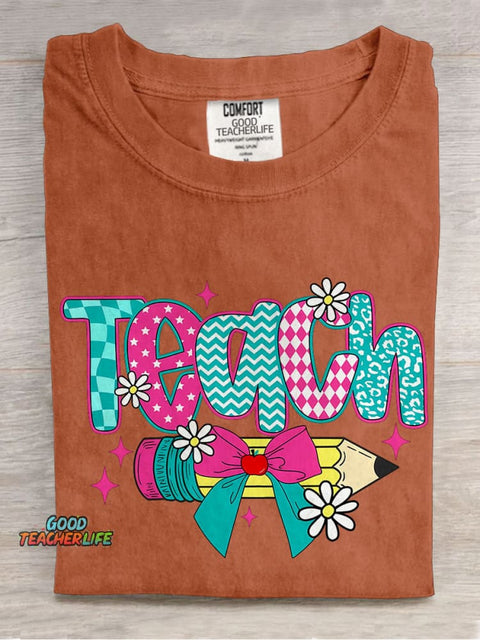 Floral Coquette Teacher Casual Print T-shirt