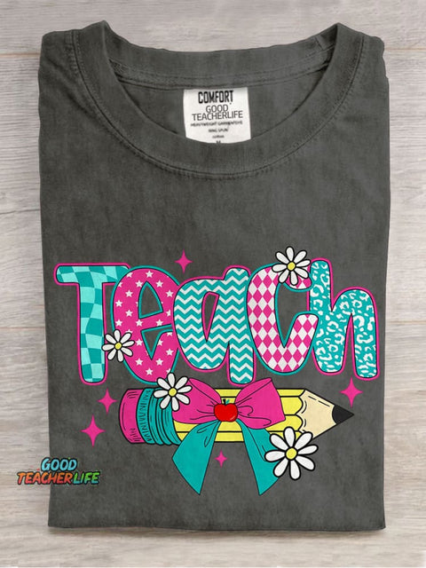 Floral Coquette Teacher Casual Print T-shirt