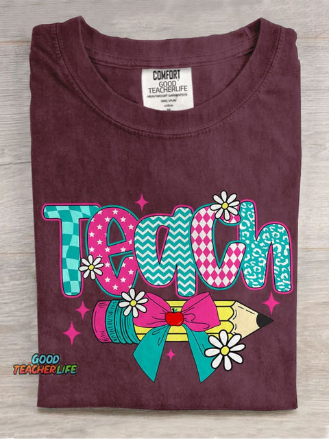 Floral Coquette Teacher Casual Print T-shirt