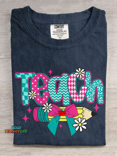 Floral Coquette Teacher Casual Print T-shirt