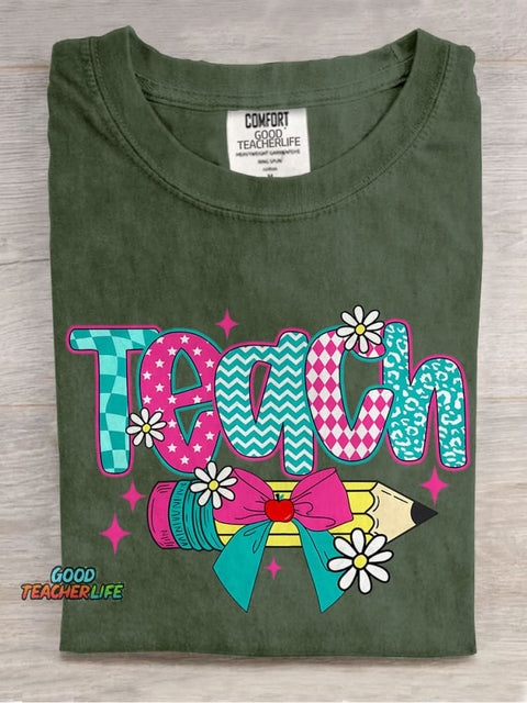 Floral Coquette Teacher Casual Print T-shirt
