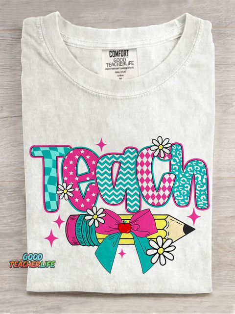 Floral Coquette Teacher Casual Print T-shirt