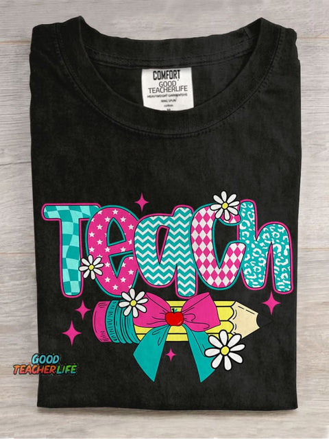 Floral Coquette Teacher Casual Print T-shirt