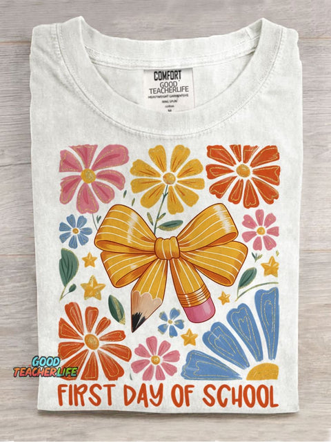 First Day of School Coquette Casual Print T-shirt