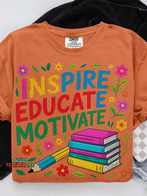 Teach Love Inspire Casual Print T-shirt