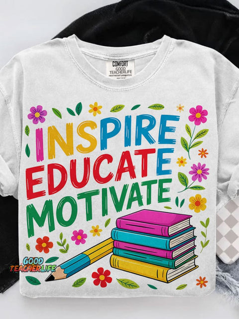 Teach Love Inspire Casual Print T-shirt