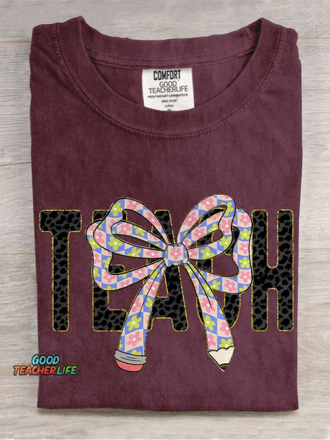 Preppy Floral Teacher Coquette Bow Casual Print T-shirt