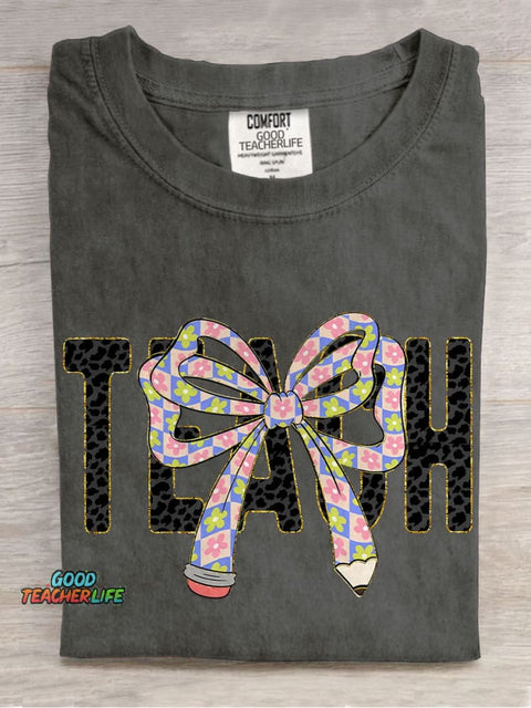 Preppy Floral Teacher Coquette Bow Casual Print T-shirt