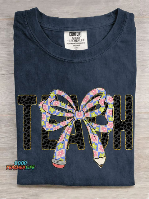 Preppy Floral Teacher Coquette Bow Casual Print T-shirt