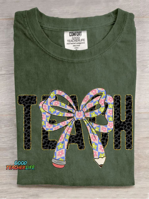 Preppy Floral Teacher Coquette Bow Casual Print T-shirt