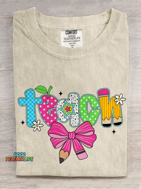 Preppy Teach Coquette Casual Print T-shirt