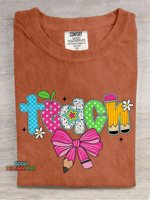 Preppy Teach Coquette Casual Print T-shirt