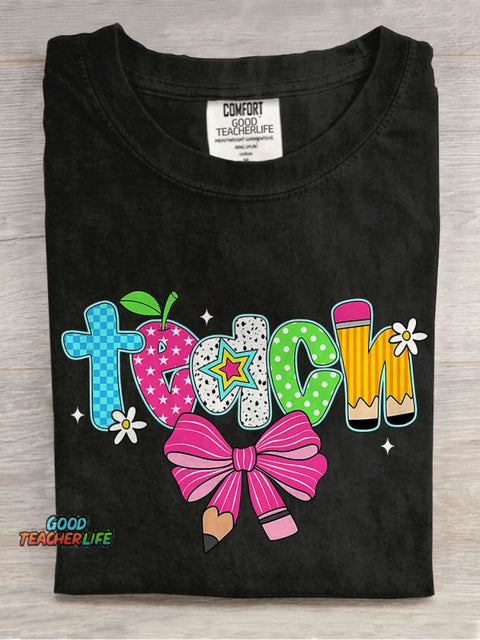 Preppy Teach Coquette Casual Print T-shirt
