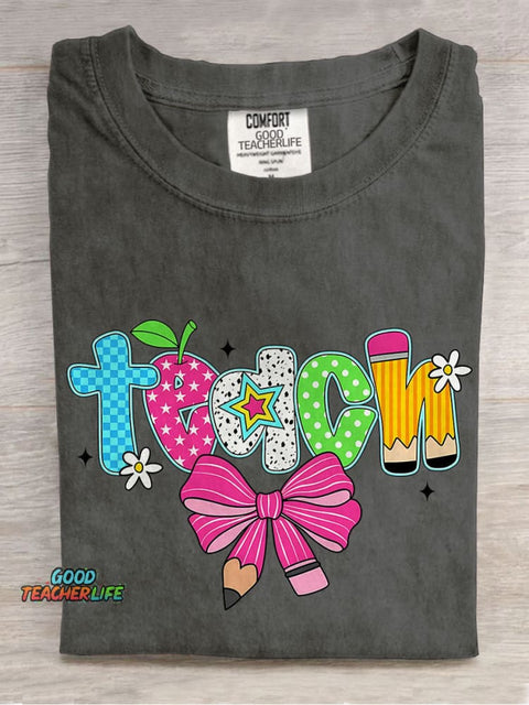 Preppy Teach Coquette Casual Print T-shirt