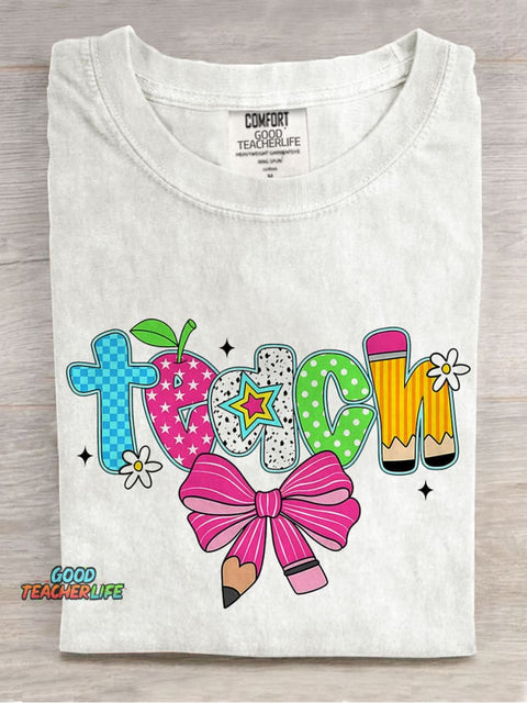 Preppy Teach Coquette Casual Print T-shirt