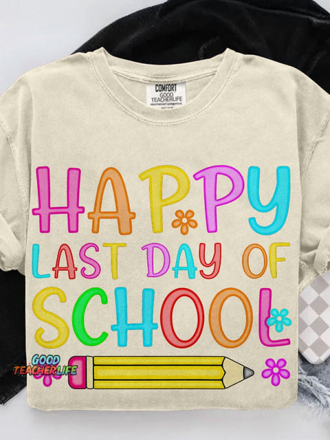 Preppy Last Day of School Casual Print T-shirt