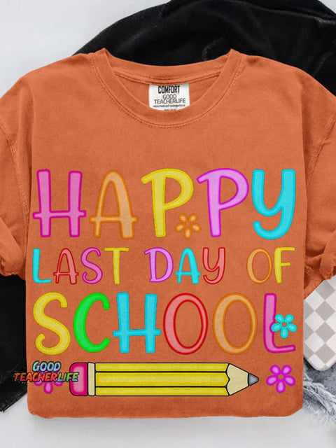 Preppy Last Day of School Casual Print T-shirt