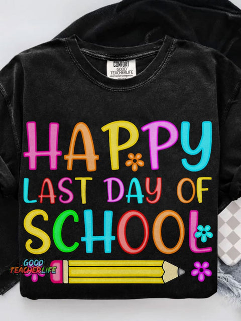 Preppy Last Day of School Casual Print T-shirt