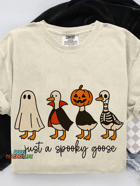 Just A Spooky Goose Funny Halloween Goose Casual Print T-shirt