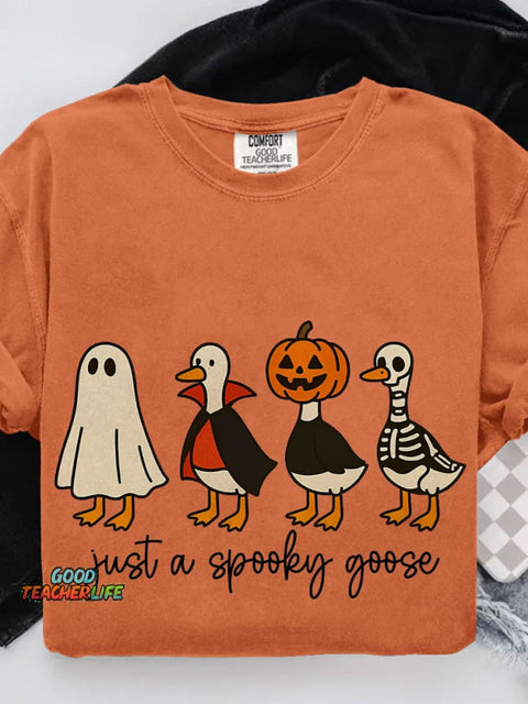 Just A Spooky Goose Funny Halloween Goose Casual Print T-shirt
