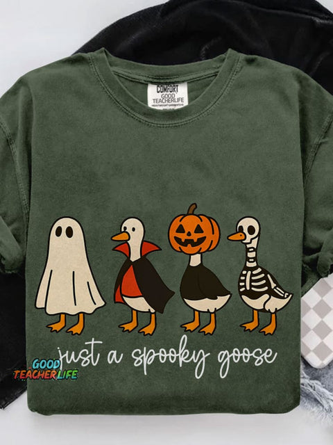 Just A Spooky Goose Funny Halloween Goose Casual Print T-shirt