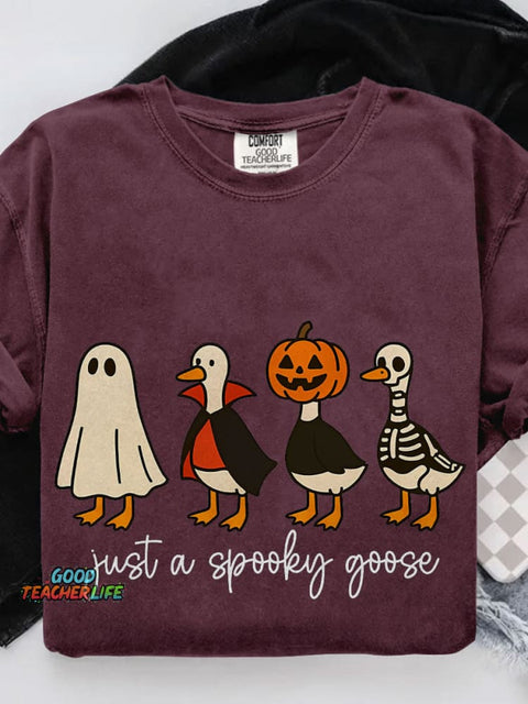 Just A Spooky Goose Funny Halloween Goose Casual Print T-shirt