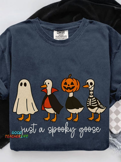 Just A Spooky Goose Funny Halloween Goose Casual Print T-shirt