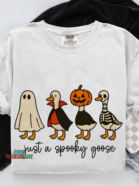 Just A Spooky Goose Funny Halloween Goose Casual Print T-shirt