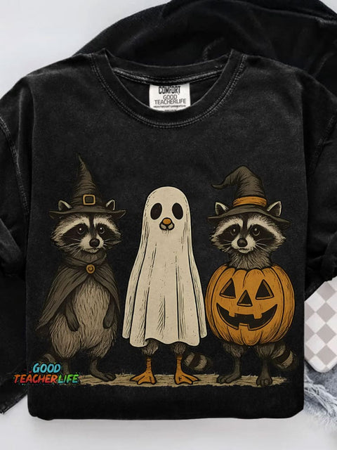 Boo Ghost Raccoon Halloween Casual Print T-shirt