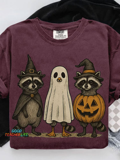 Boo Ghost Raccoon Halloween Casual Print T-shirt