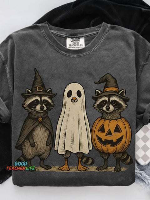 Boo Ghost Raccoon Halloween Casual Print T-shirt