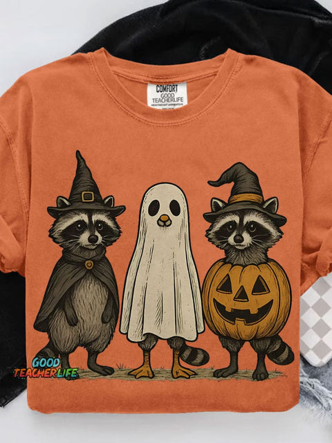 Boo Ghost Raccoon Halloween Casual Print T-shirt