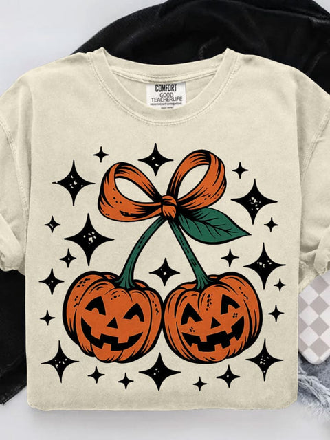 Pumpkin Cherries Halloween Casual Print T-shirt